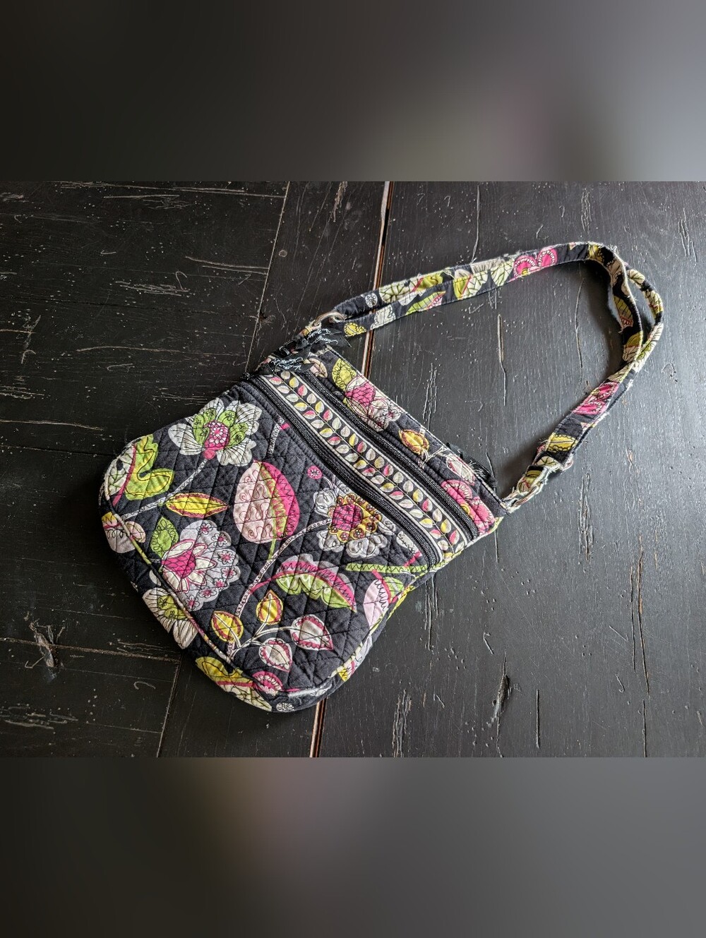 Vera Bradley Triple Zip Hipster Crossbody Bag Retired Moon Blooms Cottagecore